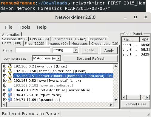 NetworkMiner running in REMnux