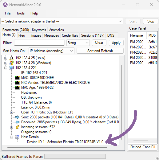 Modbus vendor information in NetworkMiner
